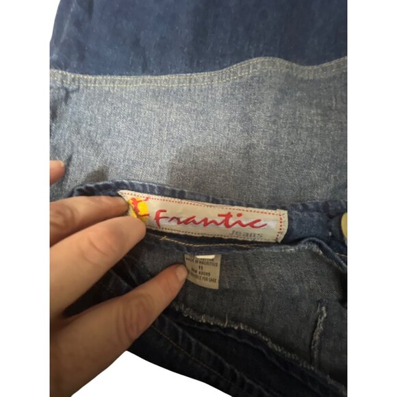 Vintage Frantic Denim Chevron Stripe Skirt With Raw Hem Sz 14 - Picture 4 of 4